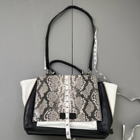 Kate Spade Magnolia Park Large Laurel Satchel Snake Embossed Leather Black White - Picture 15 of 16
